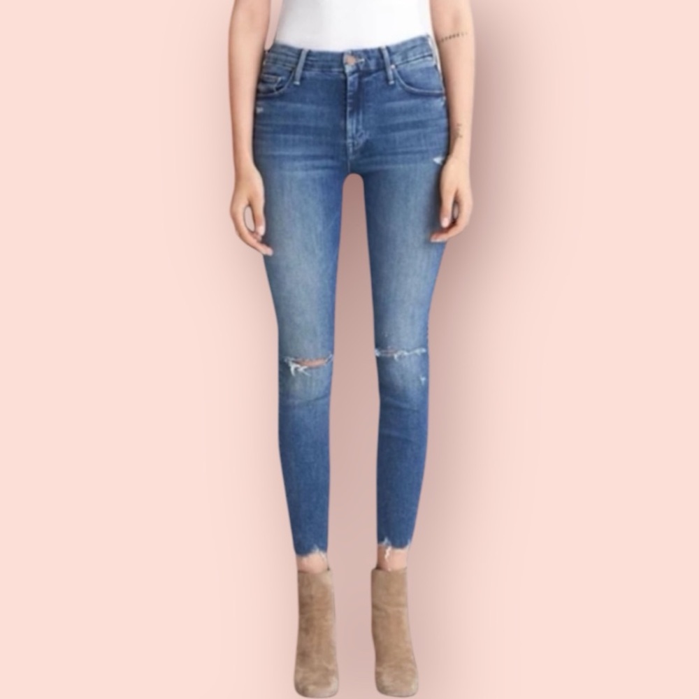 MOTHER Denim High Waisted Looker Ankle Fray Jeans